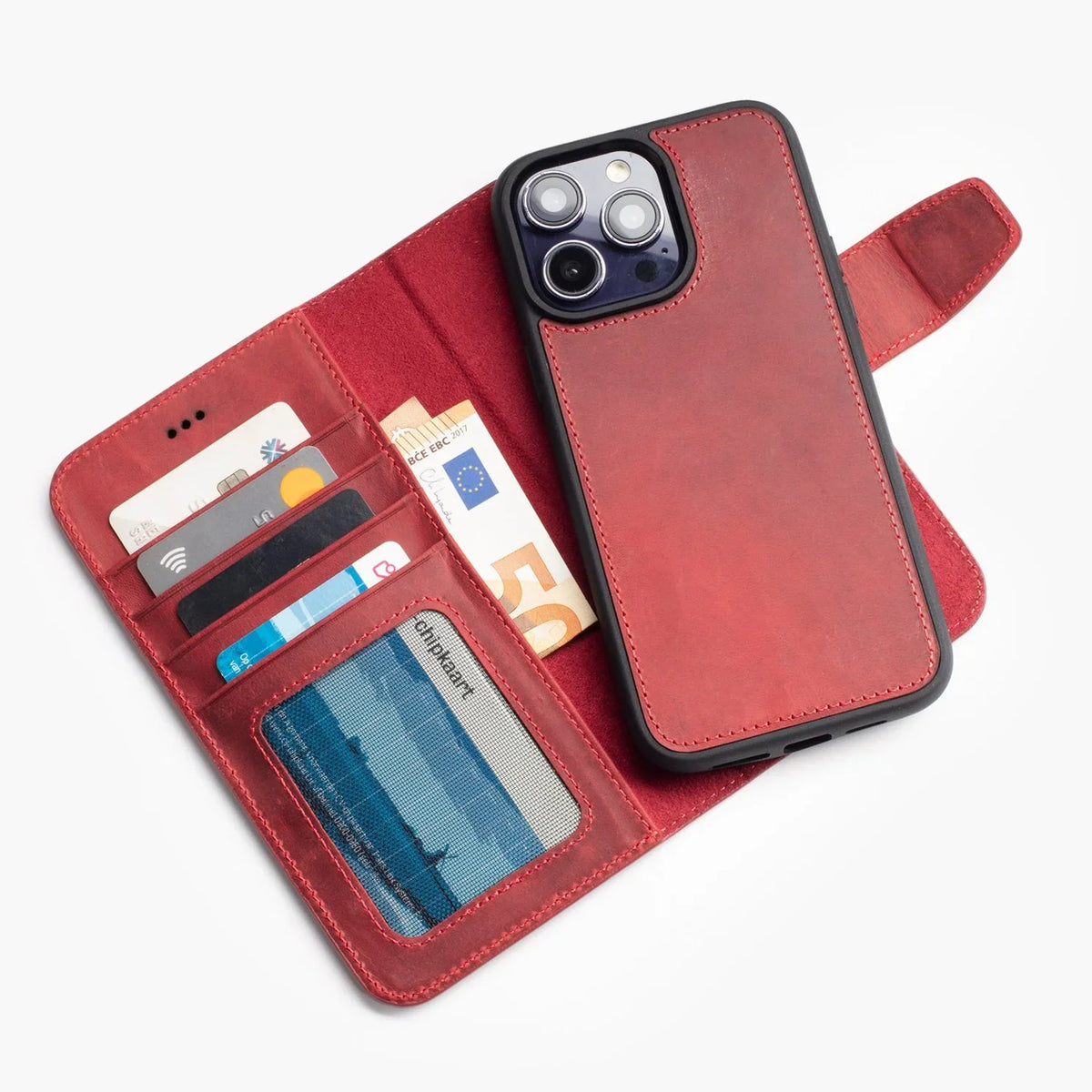iPhone 12 Pro & iPhone 12 flipcover med magnet i ægte læder